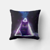 青いネオンヒップスターの三角形の黒猫 クッション (裏面)