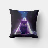 青いネオンヒップスターの三角形の黒猫 クッション (正面)