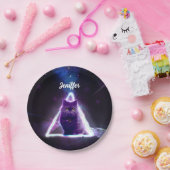 青いネオンヒップスターの三角形の黒猫 ペーパープレート (パーティー)