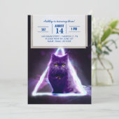 青いネオンヒップスターの三角形の黒猫 招待状 (スタンド正面)