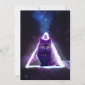 青いネオンヒップスターの三角形の黒猫 招待状 (裏面)