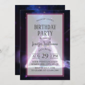 青いネオンヒップスターの三角形の黒猫 招待状 (正面/裏面)