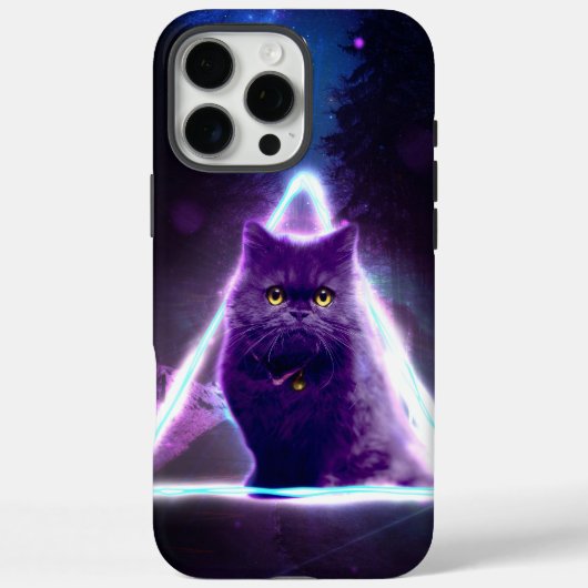 青いネオンヒップスターの三角形の黒猫 Case-Mate iPhoneケース (裏面)