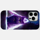 青いネオンヒップスターの三角形の黒猫 Case-Mate iPhoneケース (裏面 (横))