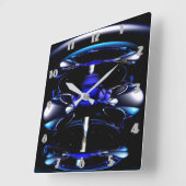 青いネオン時計 スクエア壁時計 (傾斜)