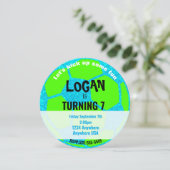 青いネオン白熱サッカーボールの誕生日、サッカーのパーティー 招待状 (スタンド正面)