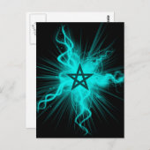 青いネオン白熱［赤熱］光を放つペンタグラ異教のム ポストカード (正面/裏面)