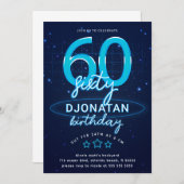 青いネオン60歳誕生日パーティー Let's Glow Crazy 招待状 (正面/裏面)