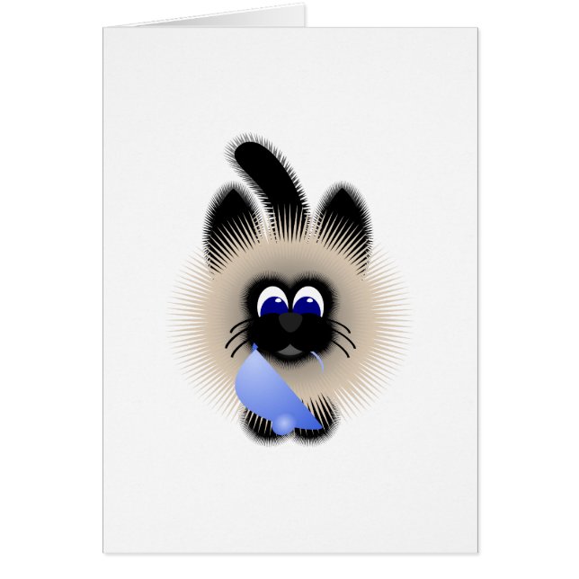 青いネズミを抱えた黒淡い色のと茶色の猫 (正面)