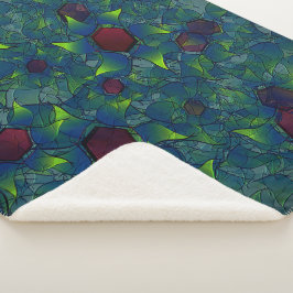 青いノッチ付き仮想花びら、リーフィーと赤い六角形 シェルパブランケット