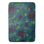 青いノッチ付き仮想花びら、リーフィーと赤い六角形 バスマット (正面縦)