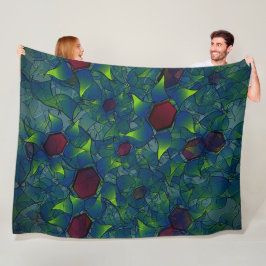 青いノッチ付き仮想花びら、リーフィーと赤い六角形 フリースブランケット