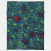 青いノッチ付き仮想花びら、リーフィーと赤い六角形 フリースブランケット (正面)