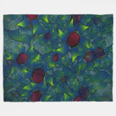 青いノッチ付き仮想花びら、リーフィーと赤い六角形 フリースブランケット (正面(横))