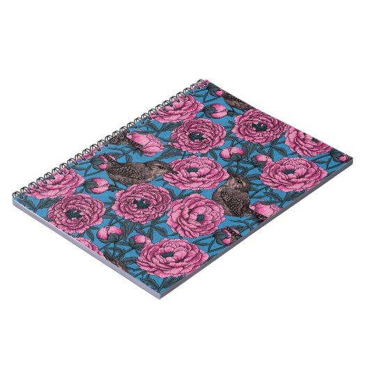 青いノートの牡丹とレンチ ノートブック (左側)