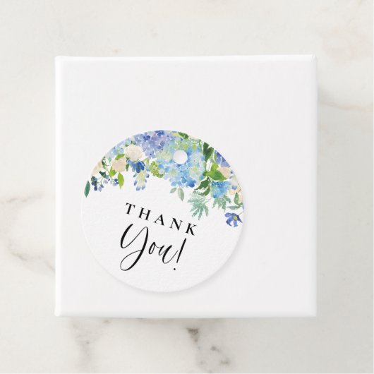 青いハイドランジアとアイボリーのローズのウェディング感謝祭 フェイバータグ (インサイチュ)