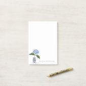 青いハイドランジアとネイビーのストライプ花瓶のパーソナライズ ポストイット (デスク上)