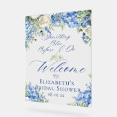 青いハイドランジアのウェディングシャワーのおもてなし アクリルサイン (傾斜)