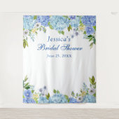 青いハイドランジアのウェディングシャワーの写真撮影用背景 タペストリー (正面)