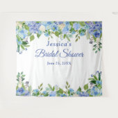 青いハイドランジアのウェディングシャワーフォトブースの背景 タペストリー (正面(横))