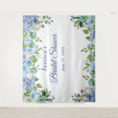 青いハイドランジアのウェディングシャワーフォトブースの背景 タペストリー (正面)