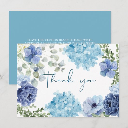 青いハイドランジアのブライダルシャワーの前に何か青いもの サンキューカード (正面/裏面)