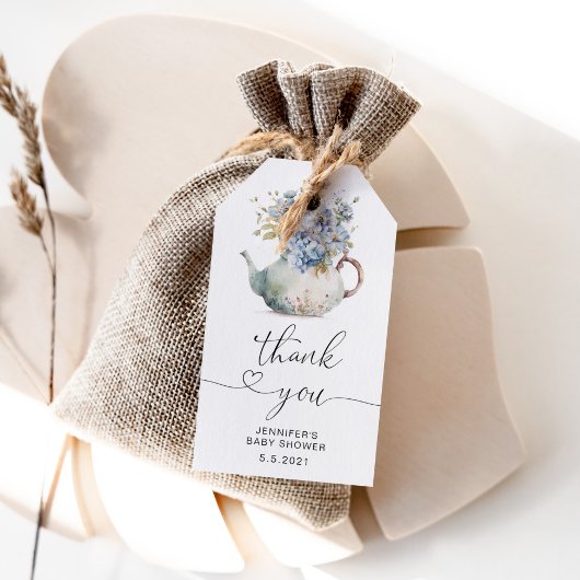 青いハイドランジアのポット ベビーシャワー お礼 ギフトタグ