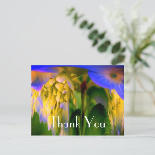 青いハイドランジアの抽象的な花の感謝の気持ちのポストカード ポストカード (スタンド正面)