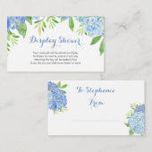 青いハイドランジアの水彩画 ブライダルシャワーディスプレイ エンクロージャーカード (正面/裏面)