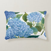 青いハイドランジアの水彩花モノグラム・コーストスタイル アクセントクッション (正面)
