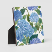 青いハイドランジアの水彩花束・海岸の絵 フォトプラーク (正面)