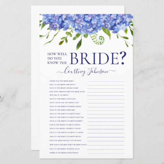 青いハイドランジアの結婚前お祝いゲーム (正面/裏面)