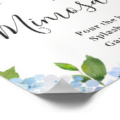 青いハイドランジアの花のエレガントなミモザ バー サイン ポスター (角)