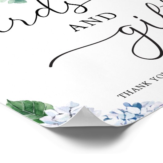 青いハイドランジアの花のカードとギフトのサイン ポスター (角)