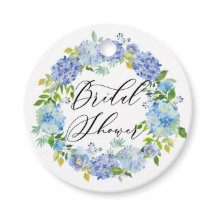 青いハイドランジアの花のリース ブライダルシャワー