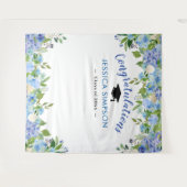 青いハイドランジアの花の卒業写真背景 タペストリー (正面(横))