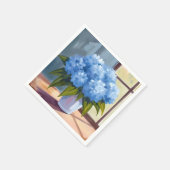 青いハイドランジアの花束の絵 スタンダードカクテルナプキン (角)