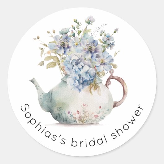 青いハイドランジアの茶会 ブライダルシャワー ラウンドシール (正面)