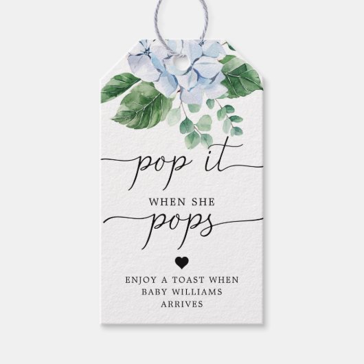 青いハイドランジア ポップ イット ウェン シー ポップス ギフトタグ (正面)