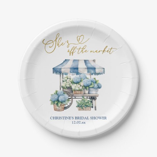 青いハイドランジア 彼女はもう市場から消えた ブライダルシャワー ペーパープレート (正面)