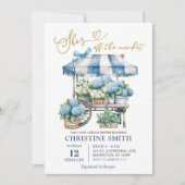 青いハイドランジア 彼女はもう市場に出ない ブライダルシャワー 招待状 (正面)