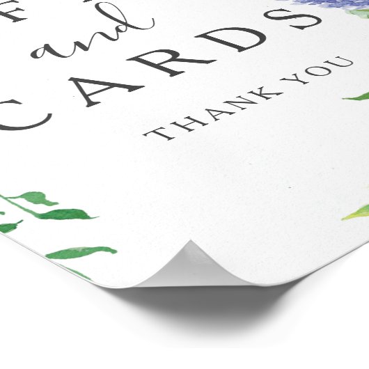 青いハイドレンジアのギフトとカードのサイン ポスター (角)