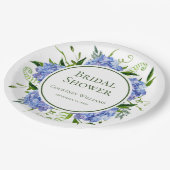 青いハイドレンジアのブライダルシャワー ペーパープレート (アングル)