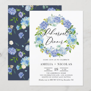 青いハイドレンジアの花のリース　リハーサルディナー 招待状