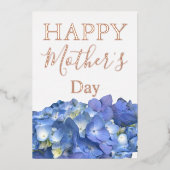 青いハイドレンチアの花が咲く母の日 箔シーズンカード (正面)