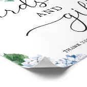 青いハイドレンチアの花のカードとギフトの看板 ポスター (角)