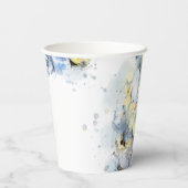 青いハイドレンチアの花の水彩画ウェディング 紙コップ (裏面)