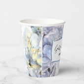 青いハイドレンチアの花の水彩画ウェディング 紙コップ (右)