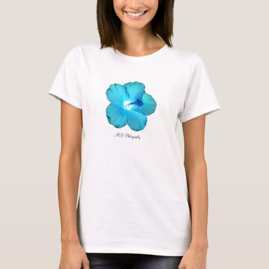 青いハイビスカスのタンクトップ Tシャツ (正面)