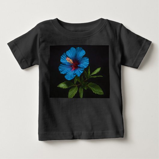 青いハイビスカスの花(黒) ベビーTシャツ (正面)